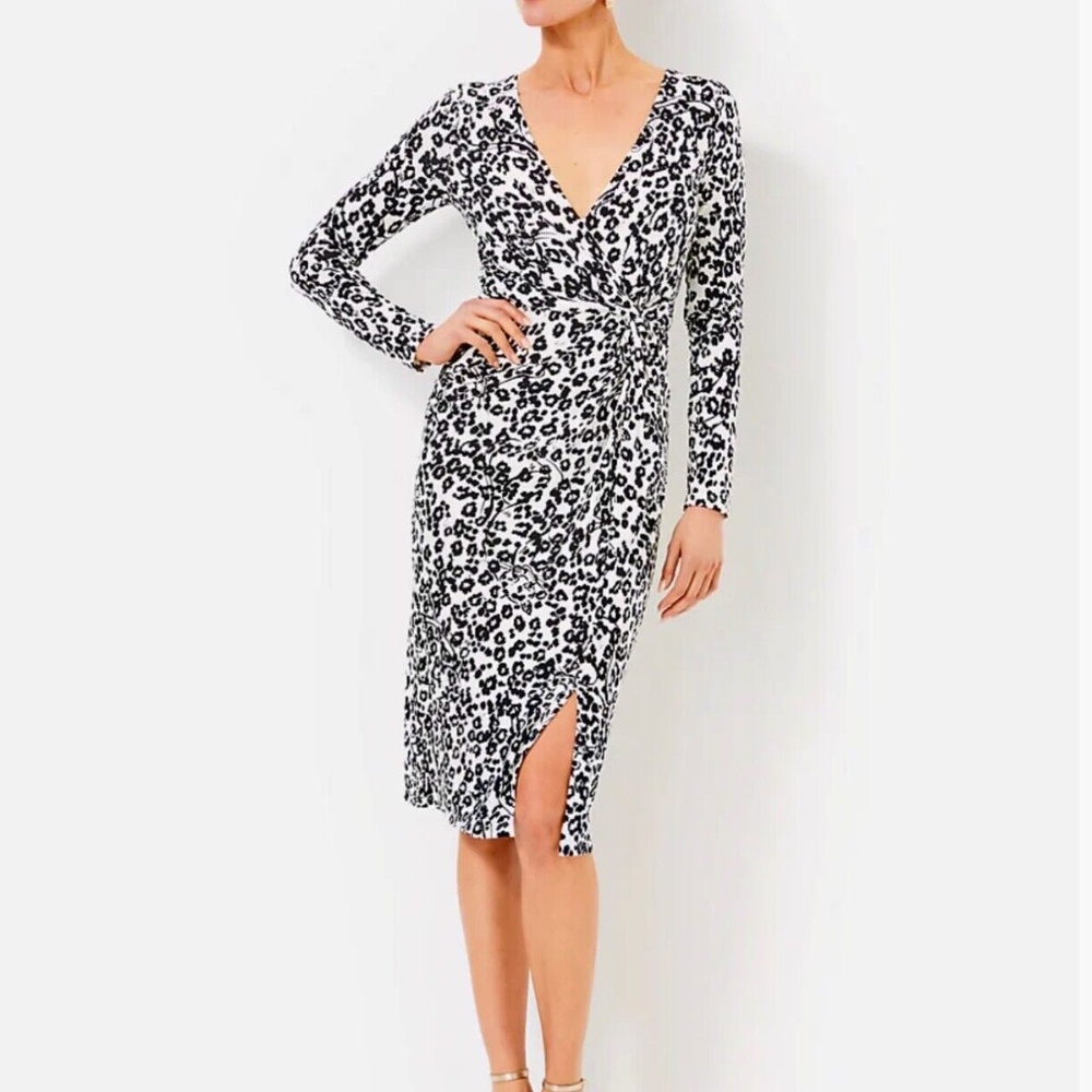 New Lilly Pulitzer Odella V-Neck Midi-Dress, Coconut Lets Pawty $198 Size 4